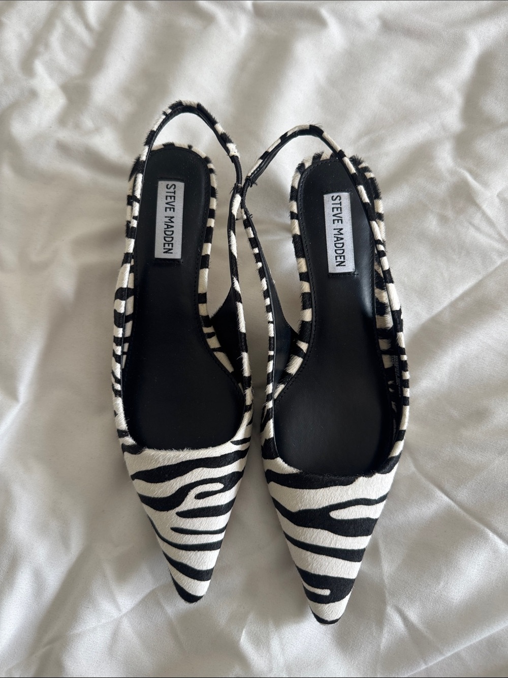 Steve Madden Black & White Zebra Slingback Pointed Flats
